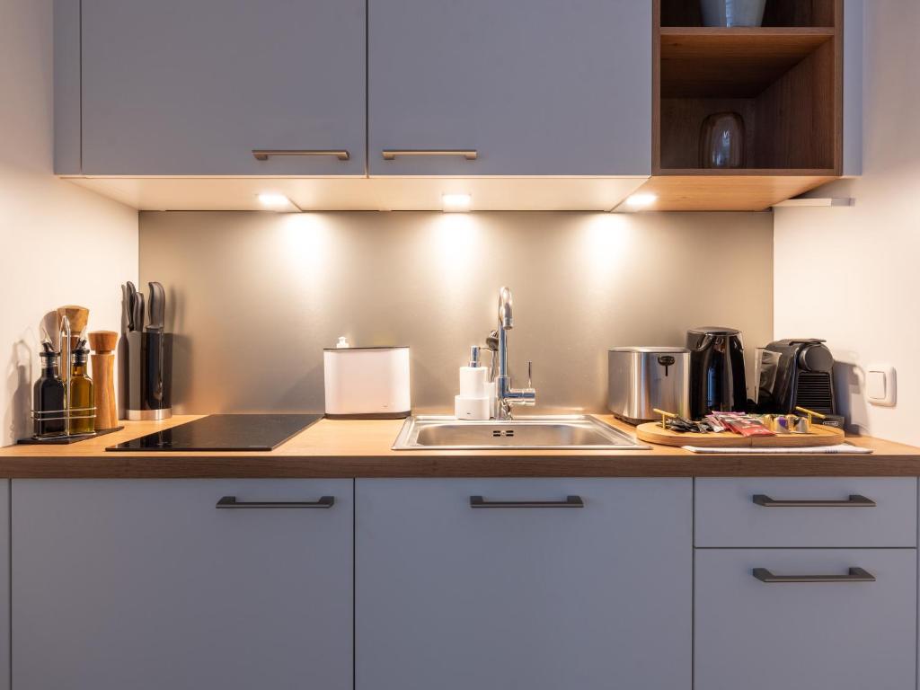 Kuchyň nebo kuchyňský kout v ubytování limehome Linz Friedrichstraße