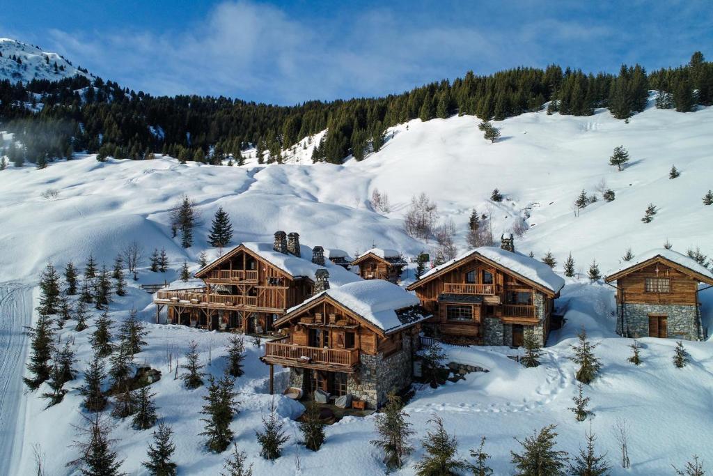 an aerial view of a house in the snow at Le Refuge de la Traye in Méribel