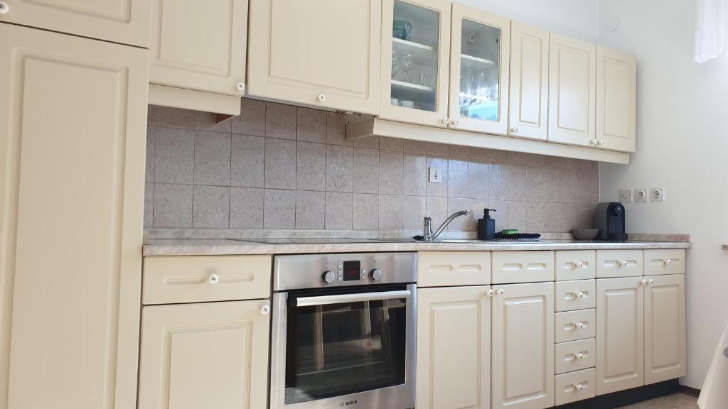 Kuchyň nebo kuchyňský kout v ubytování Apartma Vovk