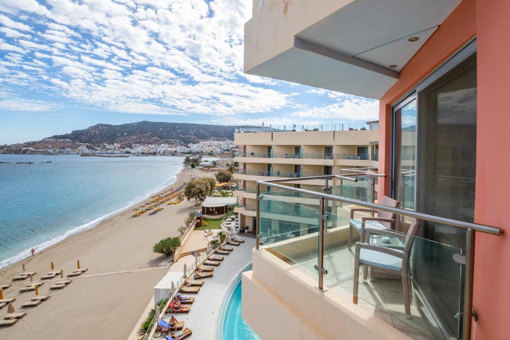 a view of the beach from the balcony of a hotel at Konstantinos Palace in Karpathos