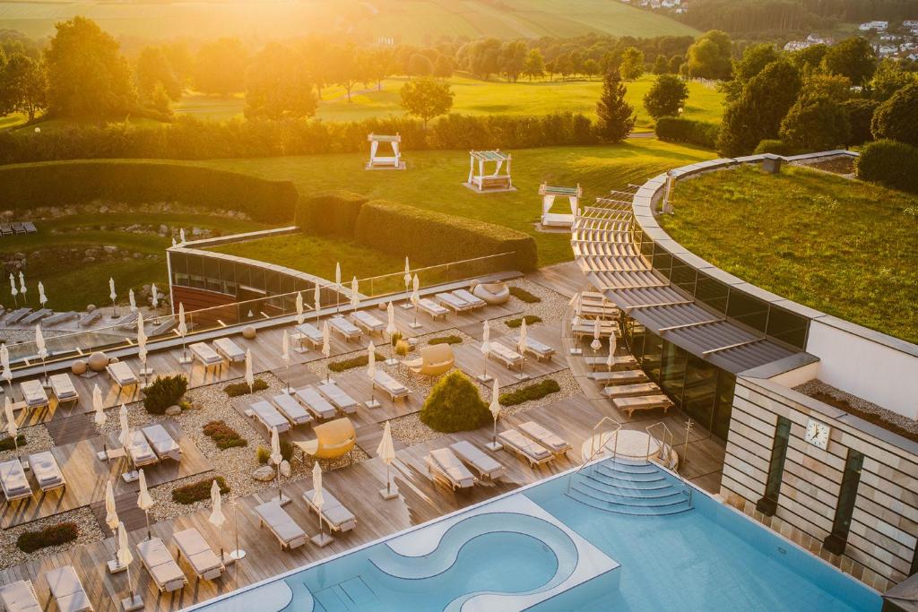 an aerial view of a resort with a swimming pool at Adults Only Hotel Reiters Supreme in Bad Tatzmannsdorf