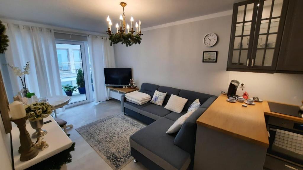 Televízia a/alebo spoločenská miestnosť v ubytovaní Apartament Bałtycka