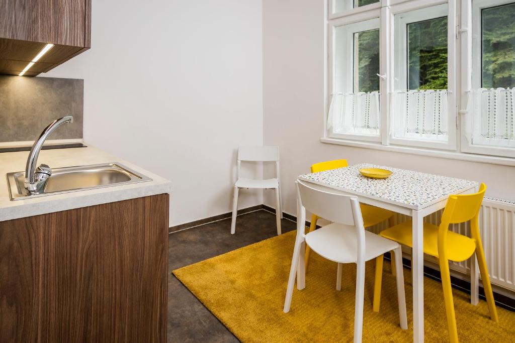 Kuchyň nebo kuchyňský kout v ubytování APARTMÁNY VILA LIBĚNA