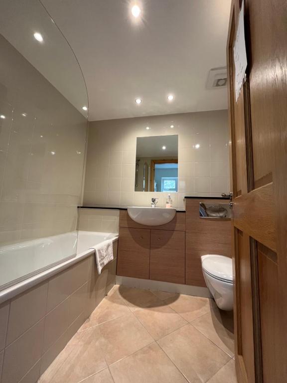 a bathroom with a toilet and a sink and a tub at Old Irish farmhouse in Dingle