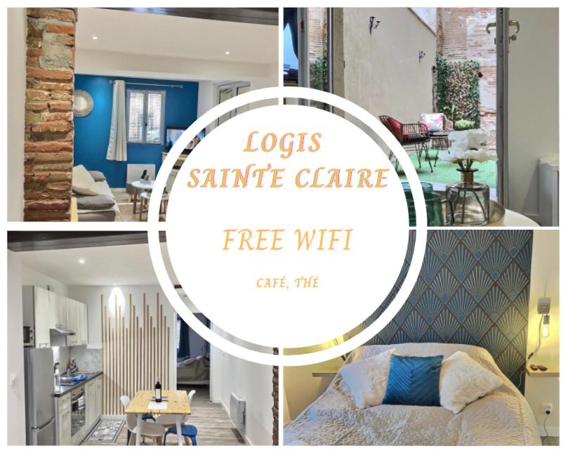 a collage of images of a bedroom and a living room at Logis Sainte Claire in Montauban