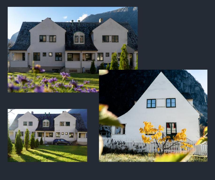 a collage of pictures of a white house at Trolltunga Living in Tysso