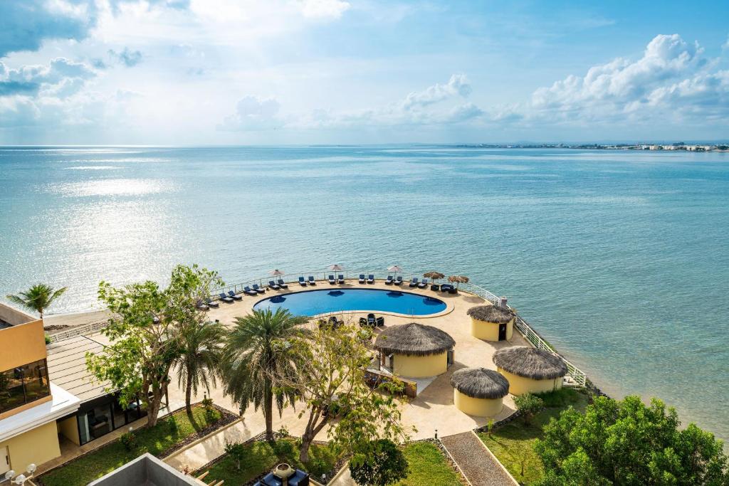 an aerial view of the ocean from a resort at Sheraton Djibouti in Djibouti