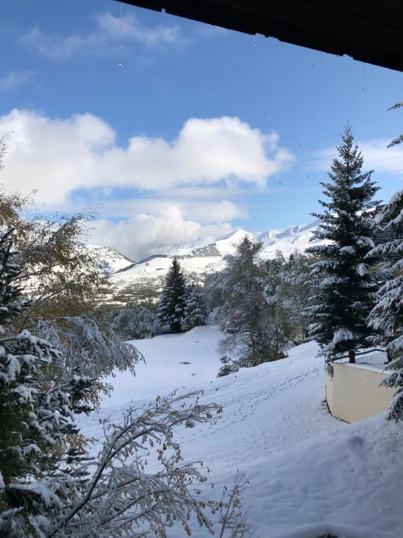 a snow covered field with trees and mountains at Appartement ski Station Val Louron - Au pied des pistes - 4 - 6 personnes in Génos