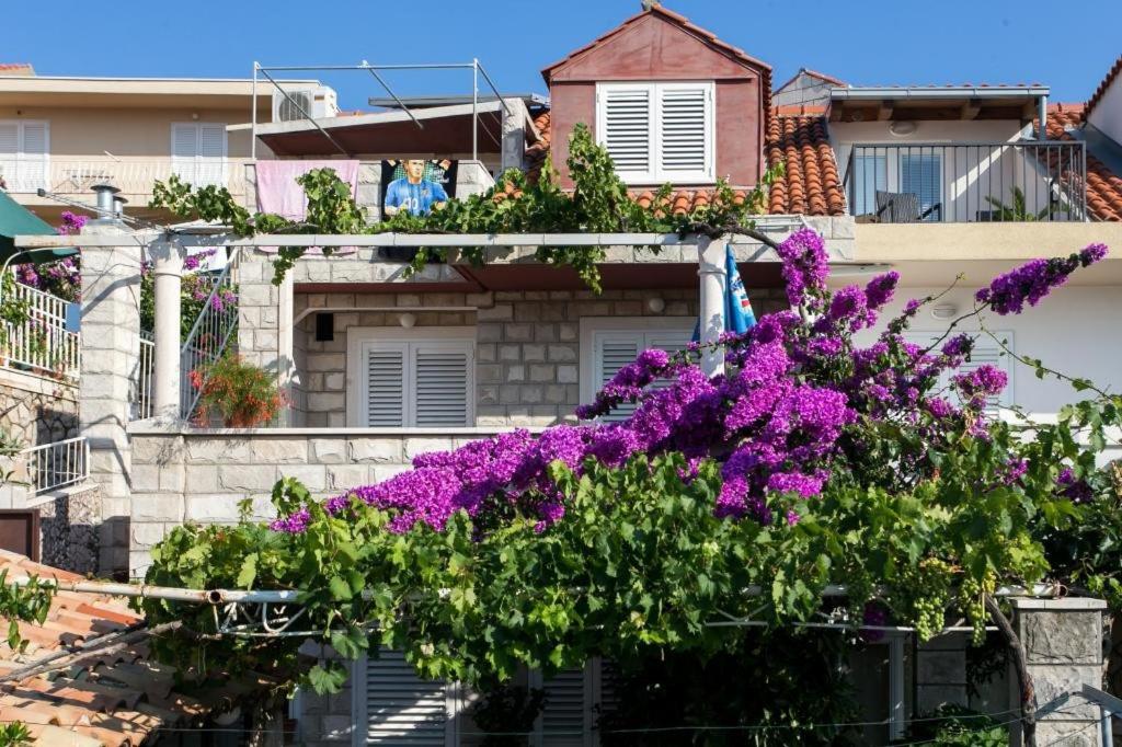 a building with purple flowers in front of it at Guest House Misita in Dubrovnik