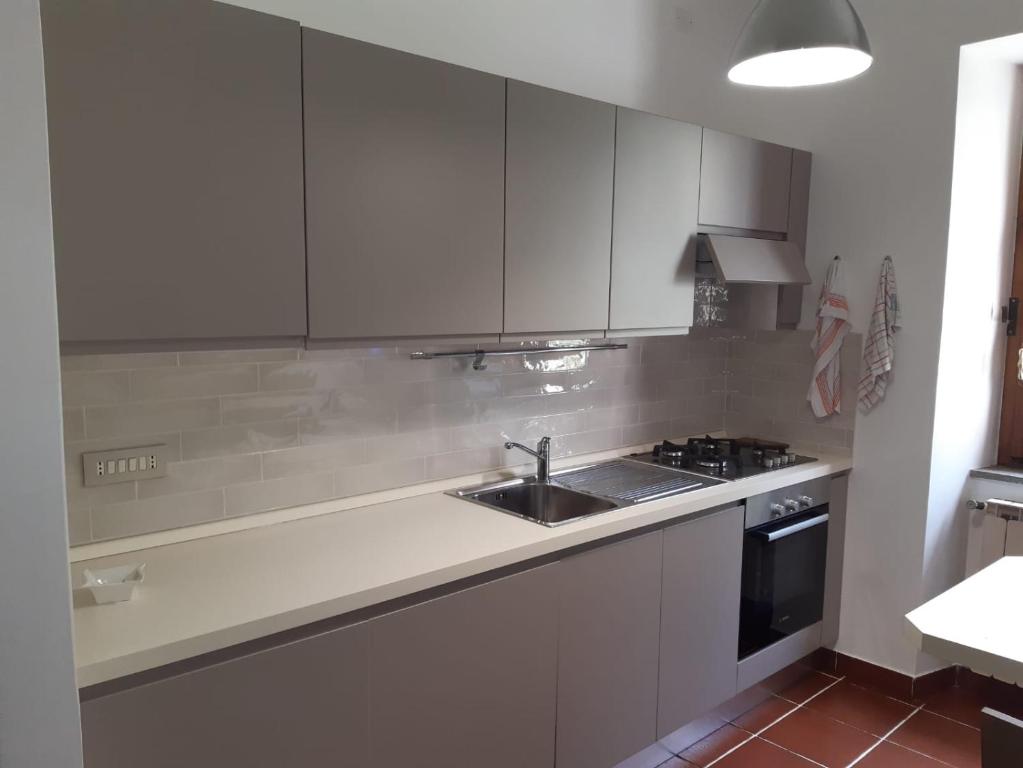 Kuchyň nebo kuchyňský kout v ubytování Oikos Apartment