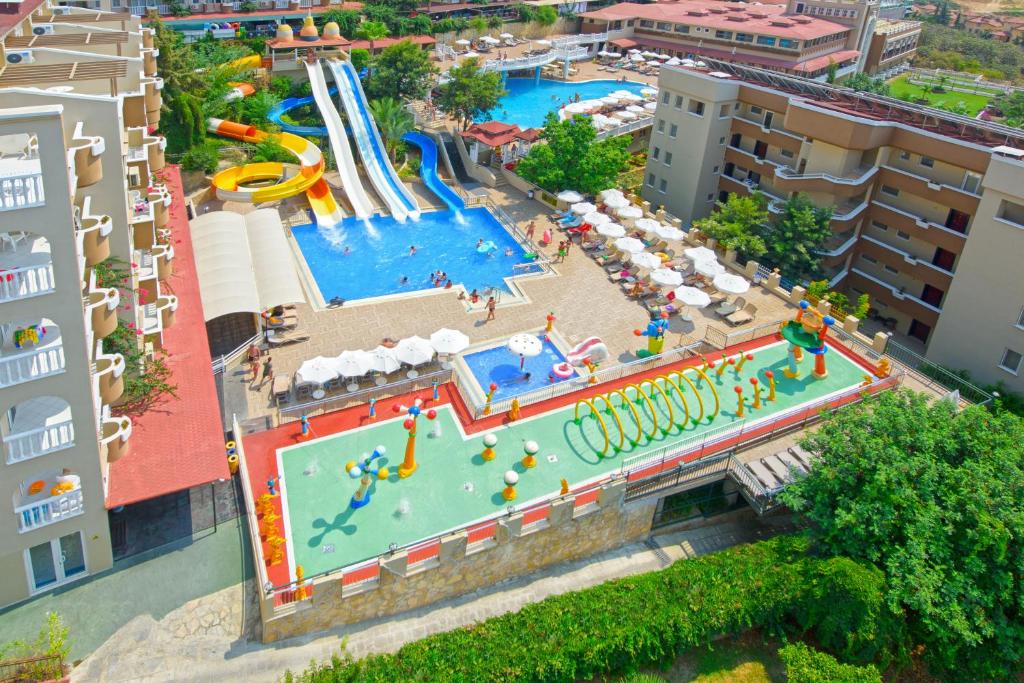 an aerial view of a pool with a water park at 07 Group Hotel in Alanya