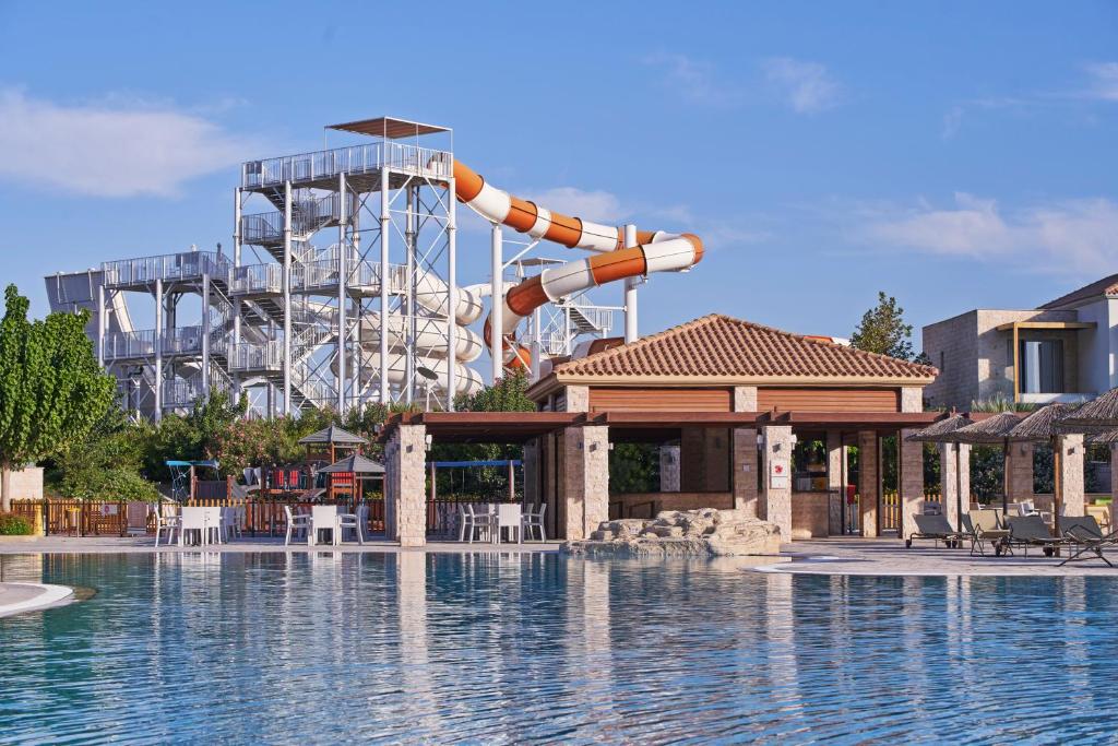 a water slide in front of a water park at Atlantica Aegean Park in Kolymbia