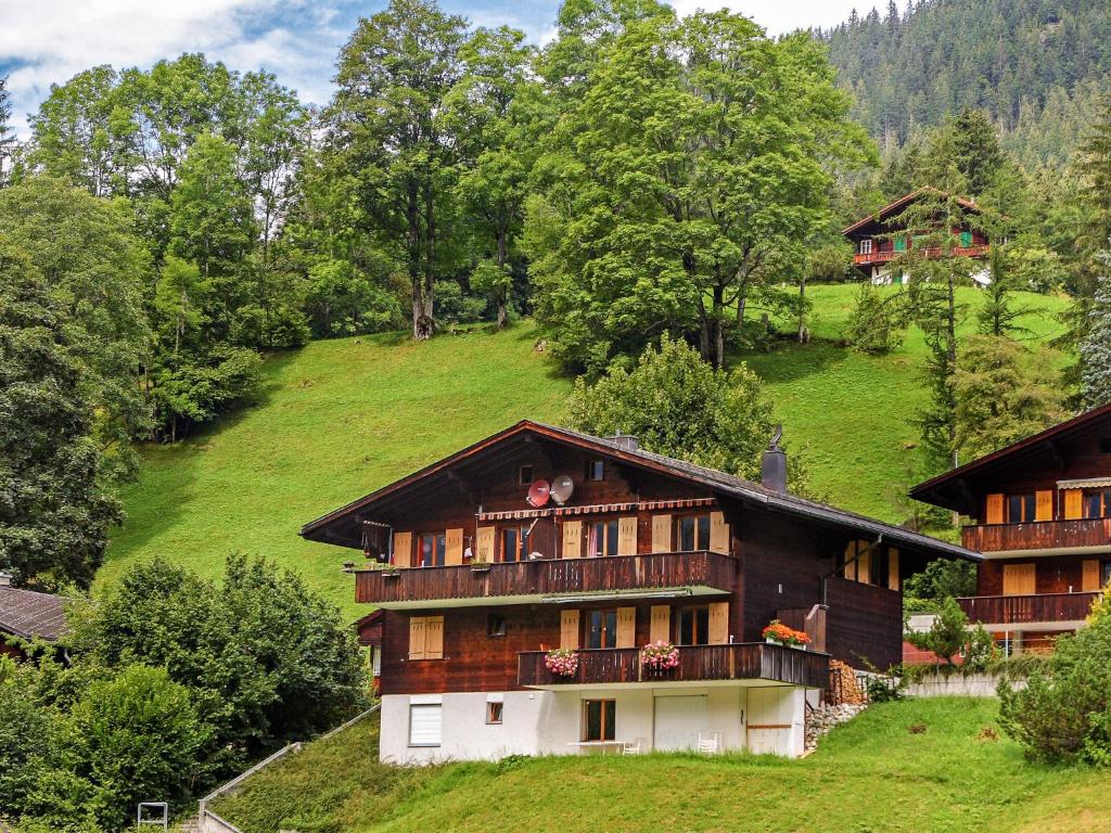 Großes Haus mit Balkon auf einem Hügel in der Unterkunft Apartment Chalet Blaugletscher by Interhome in Grindelwald