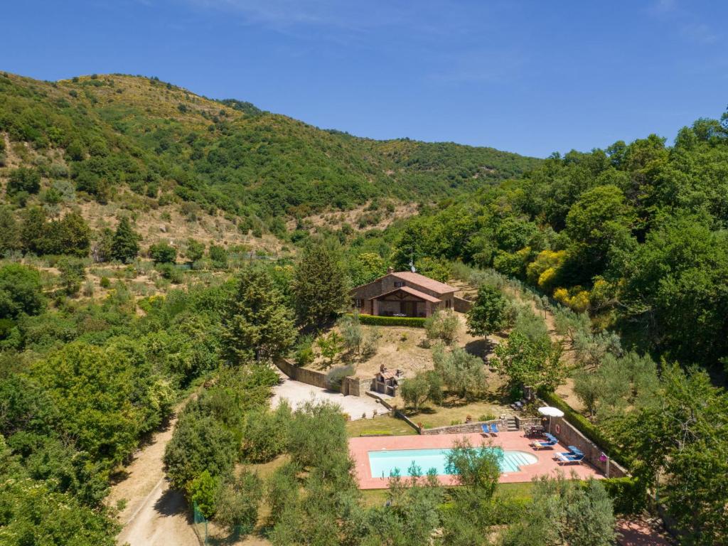 an aerial view of a house with a swimming pool at Holiday Home Il Sorbino by Interhome in Fondaccio