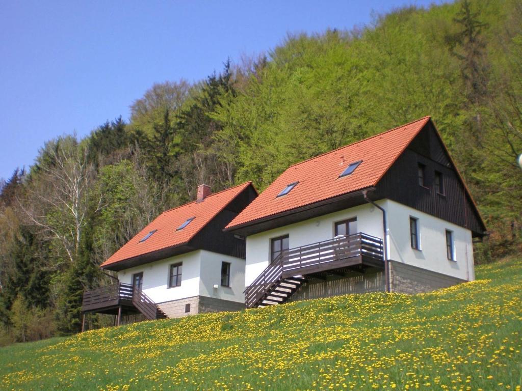 una casa con techo naranja en una colina en Holiday Home Stárkov by Interhome, en Stárkov