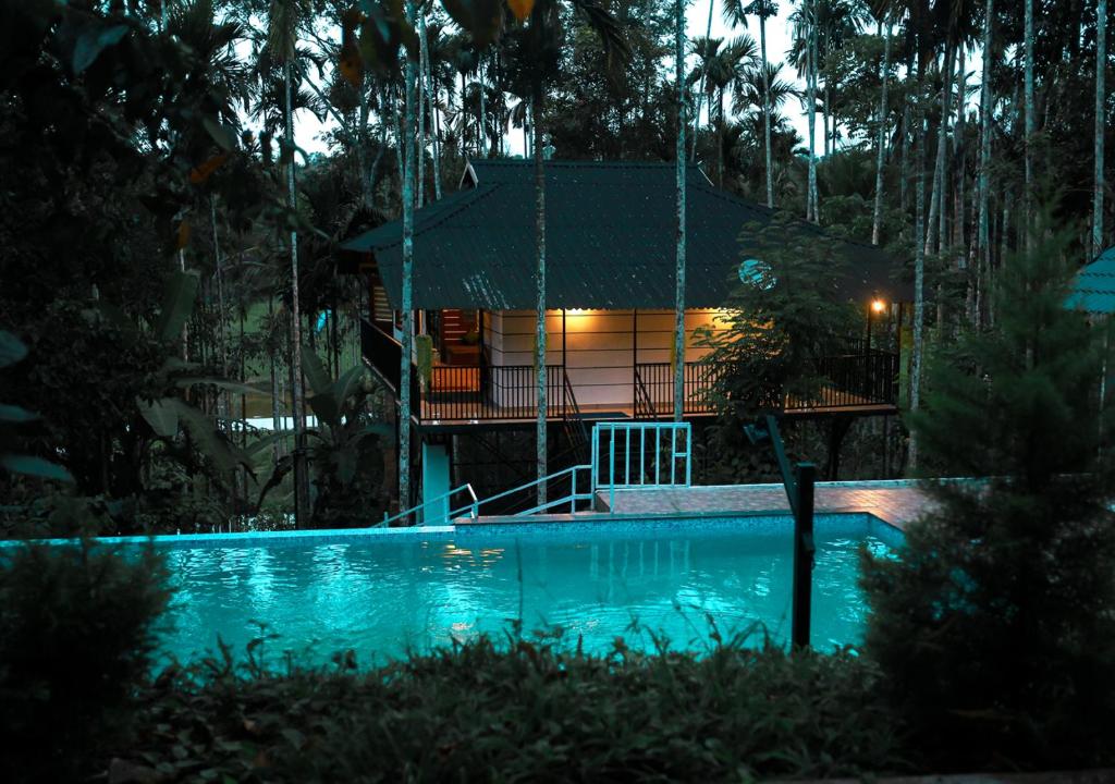 una casa con una piscina di fronte di Wildside Jungle Retreat Wayanad Resort by VOYE HOMES a Wayanad