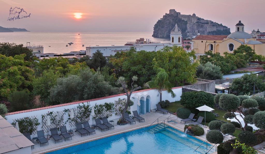 an aerial view of a resort with a swimming pool at Hotel Villa Durrueli Resort & Spa in Ischia