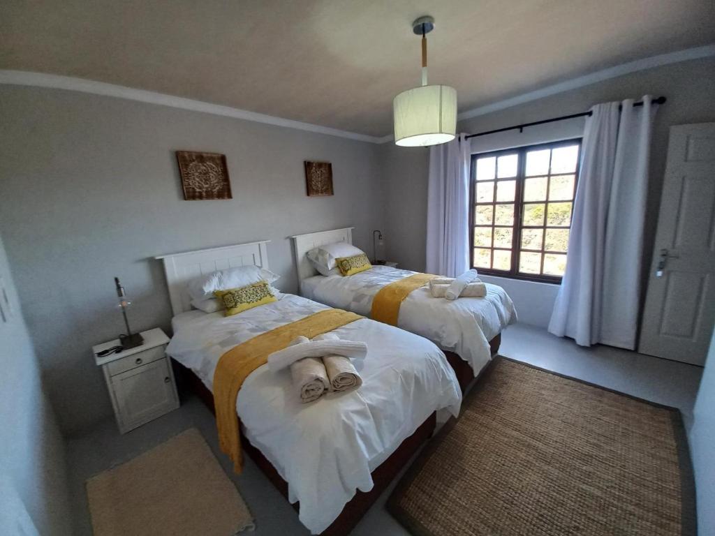 a bedroom with two beds and a window at Prinspoort Klein Karoo Stay in Ladismith