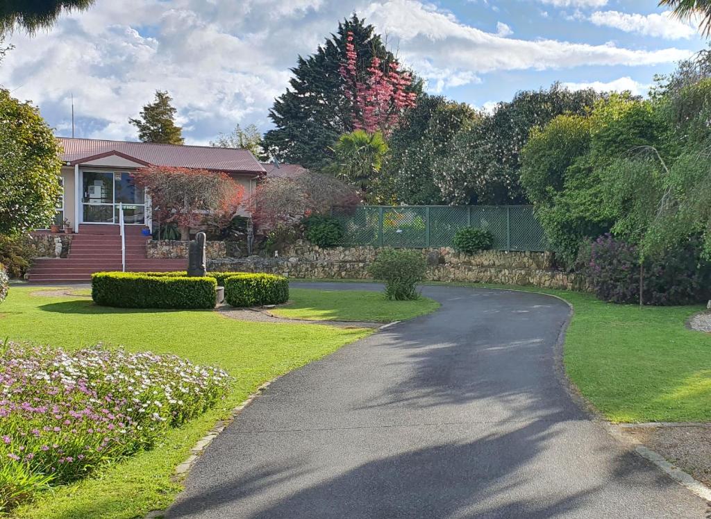 a driveway leading to a house in a yard at Maple Lodge Motel in Matamata