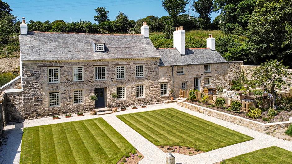 an aerial view of a house with a large yard at Cusgarne Manor boutique B&B - adults only 