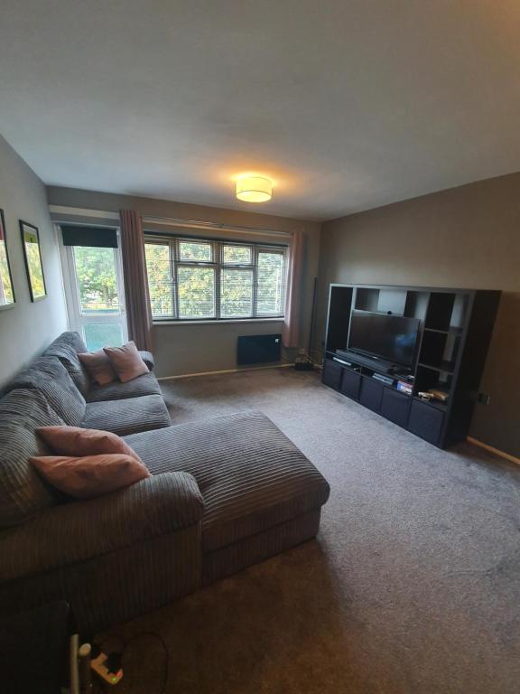 a living room with a couch and a flat screen tv at Central 2 bed apartment in Wolverhampton