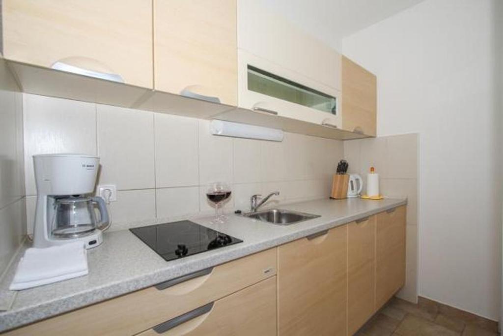 Kuchyň nebo kuchyňský kout v ubytování Studio apartment in Okrug Gornji with terrace, air conditioning, WiFi, washing machine 5051-1