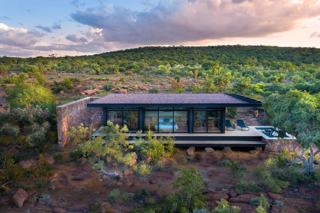 an aerial view of a house in the desert at 57 Waterberg in Welgevonden Game Reserve