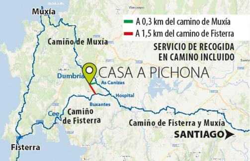 a map of santa anazona with a green marker at Casa a Pichona in Dumbría