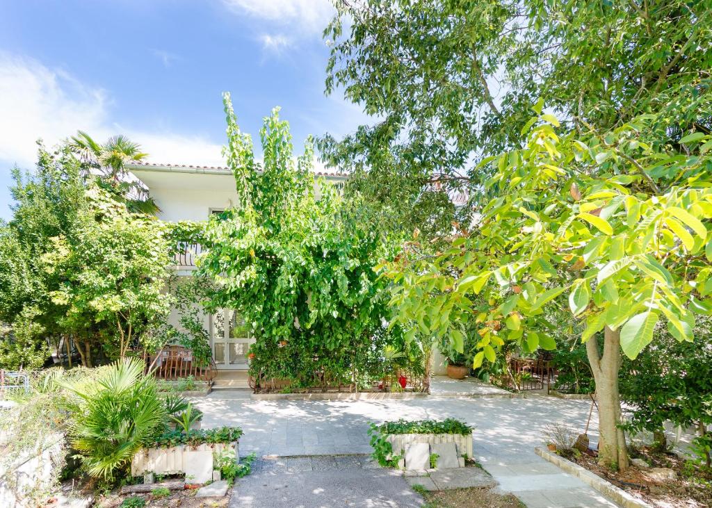 a garden in front of a house with trees at Apartments Massimo in Rovinj