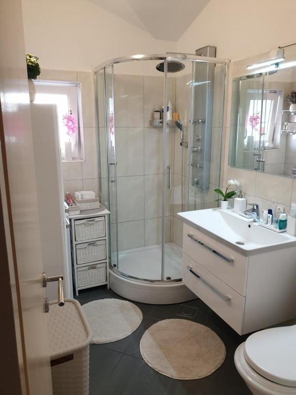 Kúpeľňa v ubytovaní Apartment in Duce with sea view, terrace, air conditioning, WiFi 5063-1