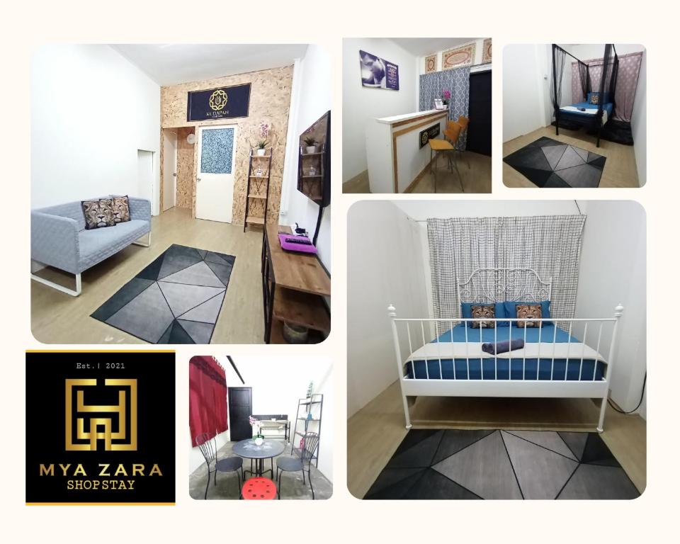 eine Collage mit Fotos von einem Wohnzimmer und einem Schlafzimmer in der Unterkunft Minimalist Shop Stay @ Royal Town in Kuala Kangsar
