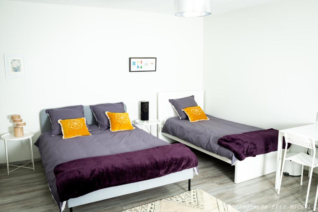 En eller flere senger på et rom på appartement entier 57 m2 à TREVIGNIN