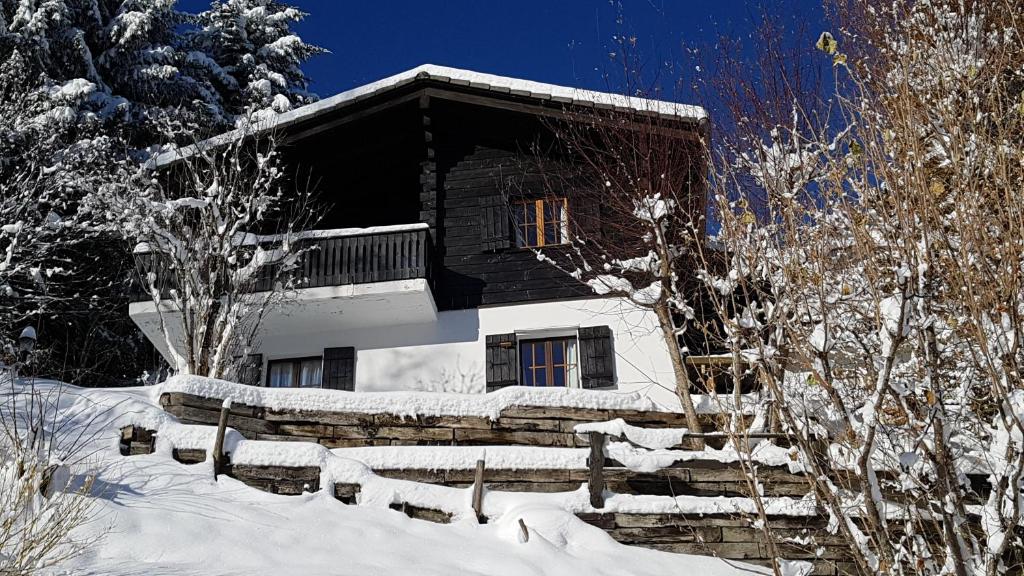 Charming chalet with panoramic view and private parking in Gruyère v zimě