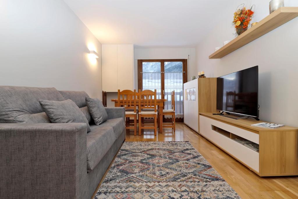 sala de estar con sofá y TV de pantalla plana en Apartamento Besiberri Vielha, en Vielha