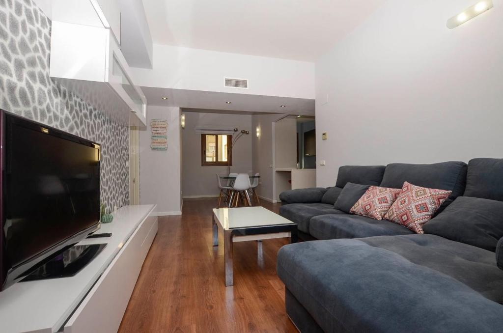 un soggiorno con divano e TV a schermo piatto di Apartamento completo - Centro de Algeciras a Algeciras