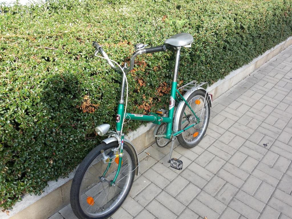 zielony rower zaparkowany obok żywopłotu w obiekcie Chotěšovská Apartment with Parking Place w Pradze