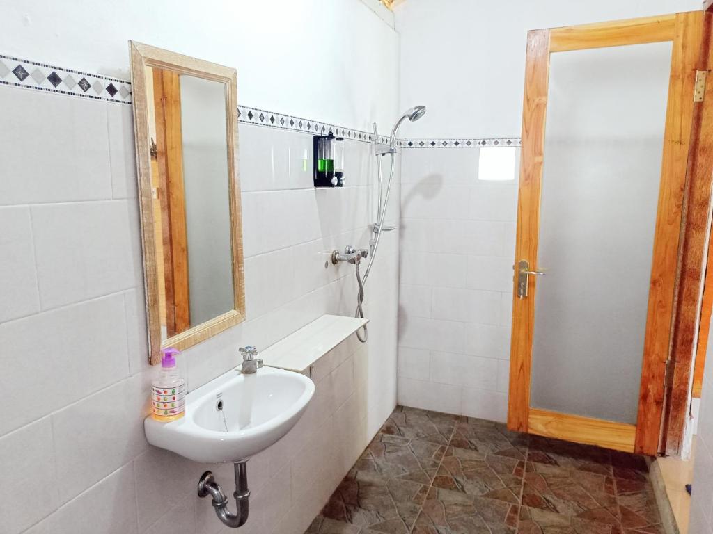 a bathroom with a sink and a mirror at Grealeen Cottages in Nusa Penida