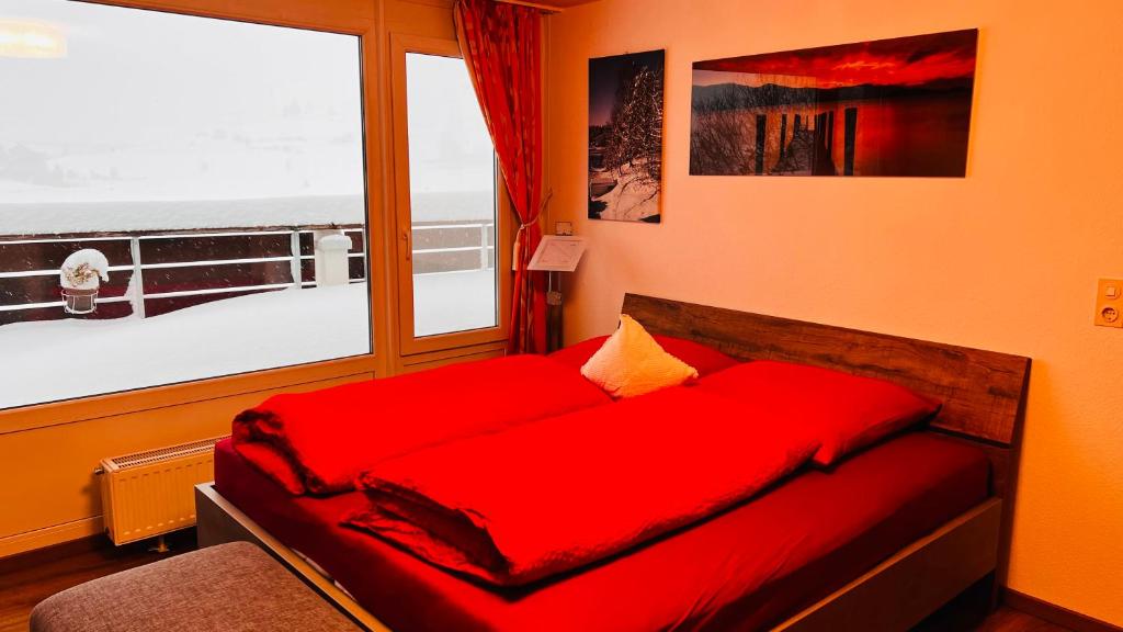 Postel nebo postele na pokoji v ubytování Auszeit mit Sauna und Pool