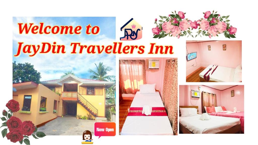 un collage de fotos de una habitación de hotel con 2 camas en JayDin Travellers Inn en Panglao City