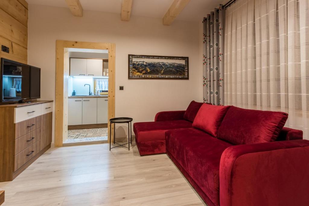 Televízia a/alebo spoločenská miestnosť v ubytovaní Apartamenty Chłabówka
