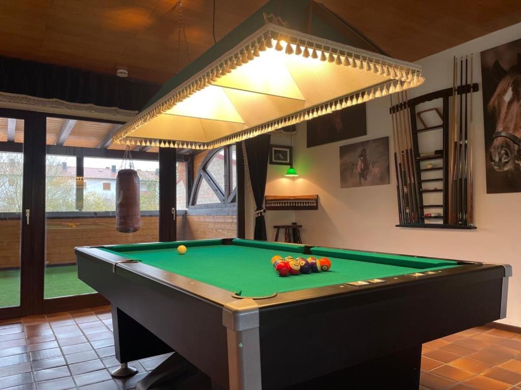 a billiard table in a living room with at Einzigartige Unterkunft mit viel Extras in Kaiserslautern