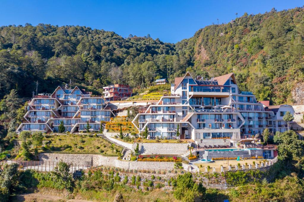 an aerial view of a resort on a mountain at Hotel Mystic Mountain in Nagarkot