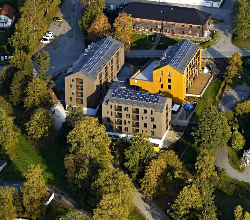 an overhead view of a school campus with buildings at JBX Resort Avenue Lipno in Lipno nad Vltavou