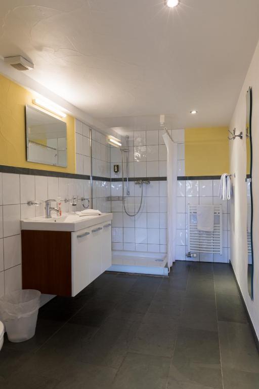 un bagno con lavandino e doccia di Bett am Weiher a Wil