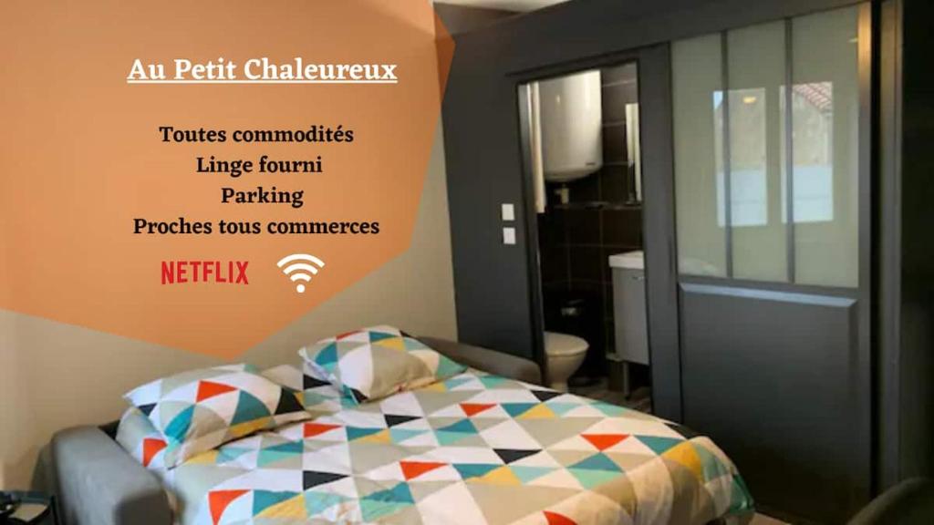 - une chambre avec un lit à baldaquin sur le mur dans l'établissement Le Petit Chaleureux - Centre ville - Wifi - stationnement (idéal couples, étudiants, business), à Niort