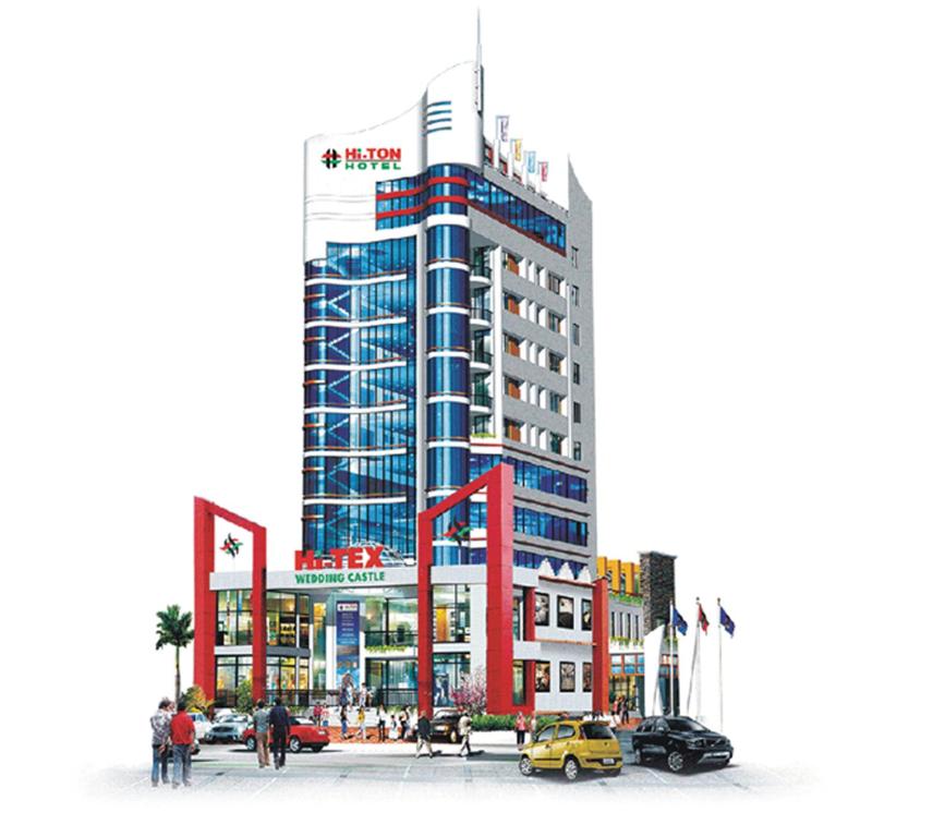 a rendering of a tall building with people and cars at Hotel Hiton in Perintalmanna
