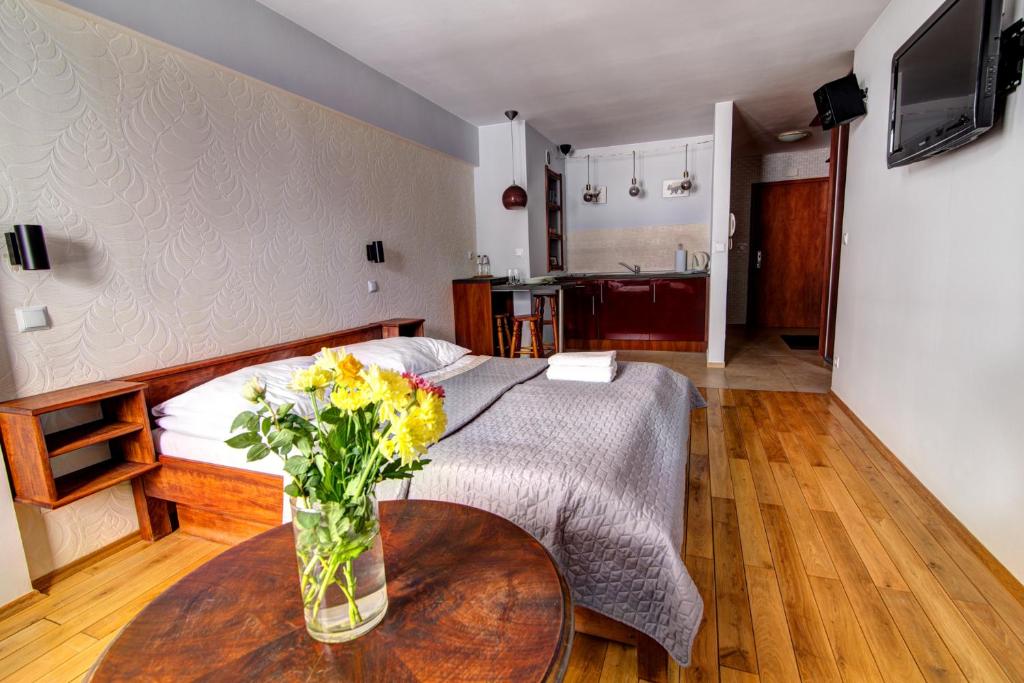 Televízia a/alebo spoločenská miestnosť v ubytovaní Krynica Apartamenty Studio Centrum 62 Parking