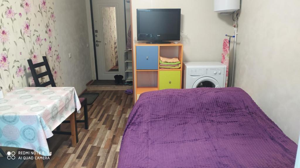 a small room with a bed and a tv at Апартаменты на Пушкина, 13 in Perm