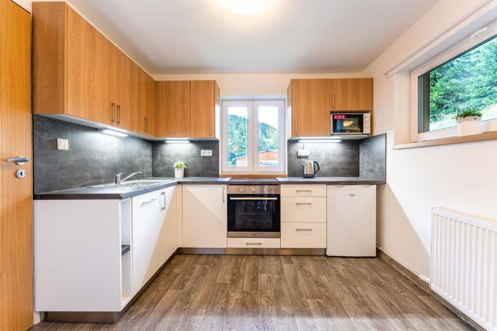 Kuchyň nebo kuchyňský kout v ubytování Apartmán Liška v Peci - apartmánový dům Horalka, Pec pod Sněžkou