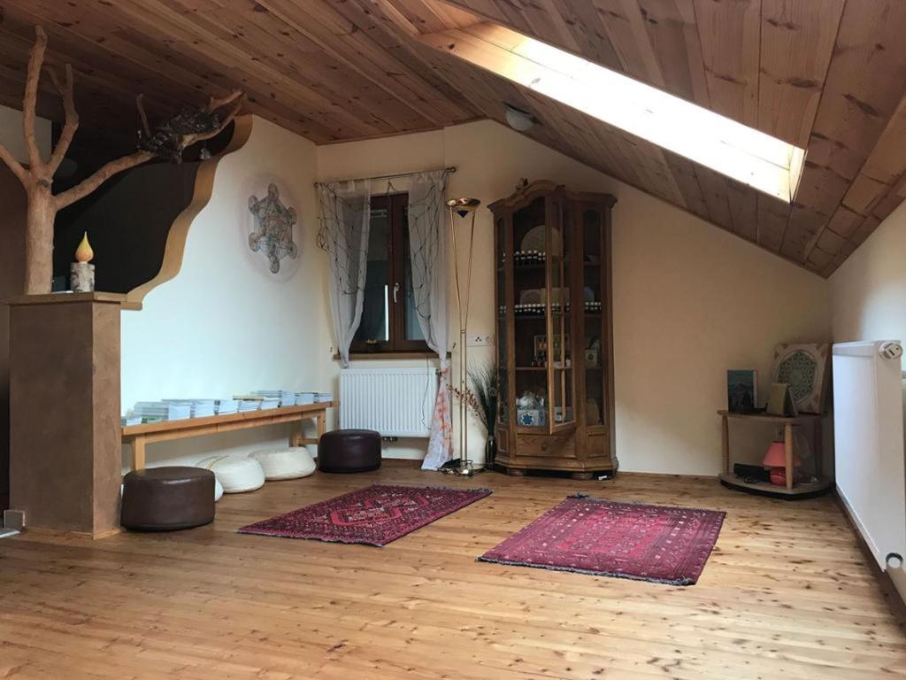 Habitación con suelo de madera y 2 alfombras en Ferienwohnung 1000 Krauthof en Laimbach am Ostrong